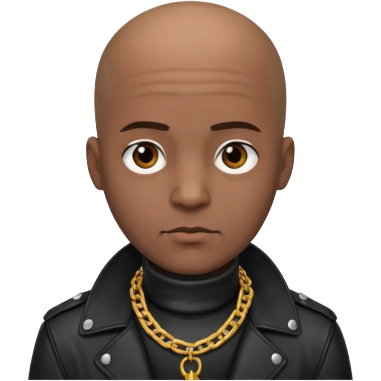 Bald dark leather clad guy wearing thick heavy chain collar emoji