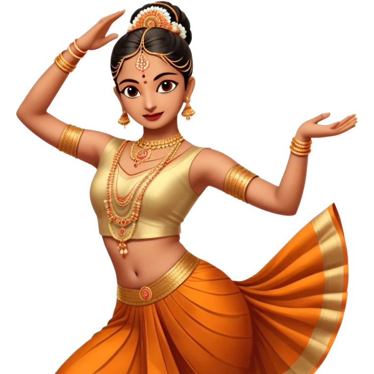 cinematic-realistic-bharatanatyam-dance-emoji,-depicted-as-an-elegant-classical-indian-dance-performance-with-graceful-poses,-intricate-costumes,-and-expressive-hand-gestures,-rendered-with-rich-textures-and-warm-dramatic-lighting, single dancer emoji