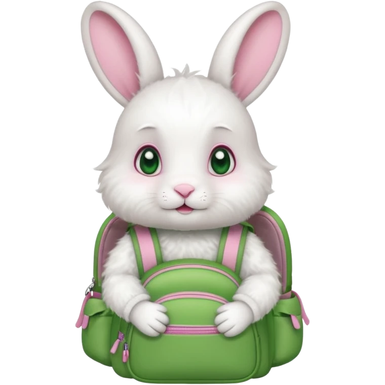 babywhite rabbit wear green backpack emoji