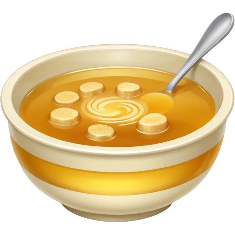 a bowl of golden broth, shiny, smooth, no spoon, simple, clear emoji