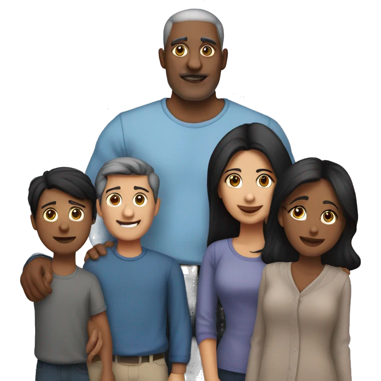 Draw a Latin family of 4. A 57-year-old man. 49-year-old woman. 27-year-old girl and a 22-year-old tall boy. All members of the family with black hair  emoji