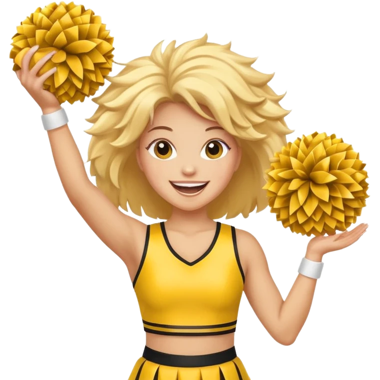 football cheerleader, hold a big cheering pom, yellow and twinkle emoji