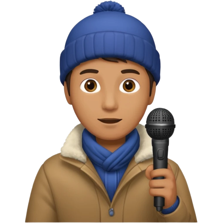 man with winter clothes holding microphone emoji