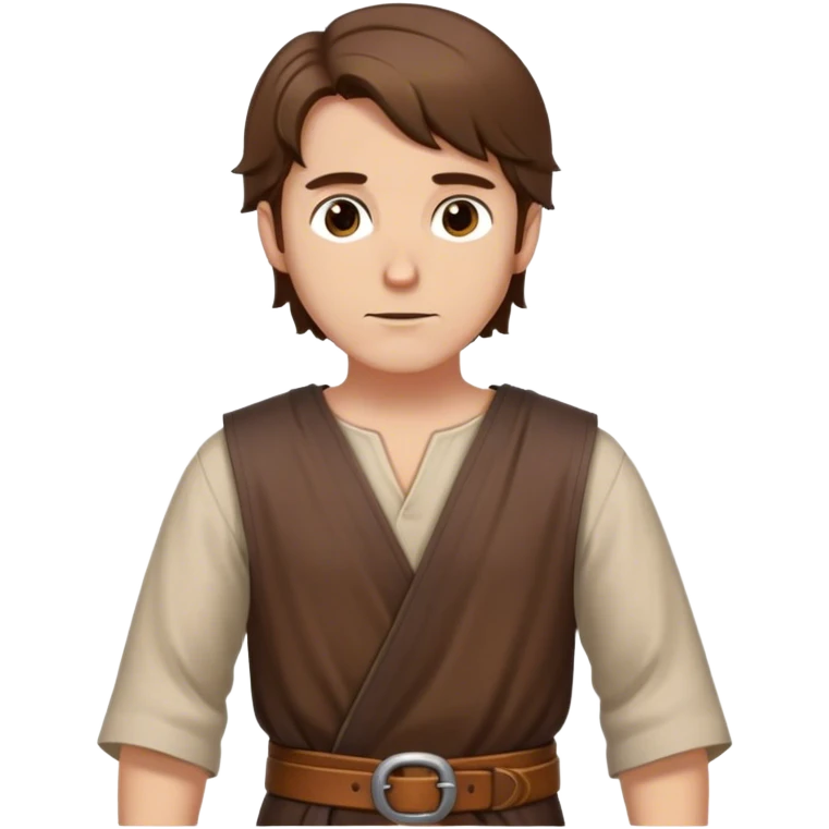 merchant outfit worn by a DnD themed fantasy character. basic simple tunic with a leather belt. clothes only above the waist. The clothes full waist. The character's haven't arms. character is bald hair brown eyes shoulder-length hair white man. emoji