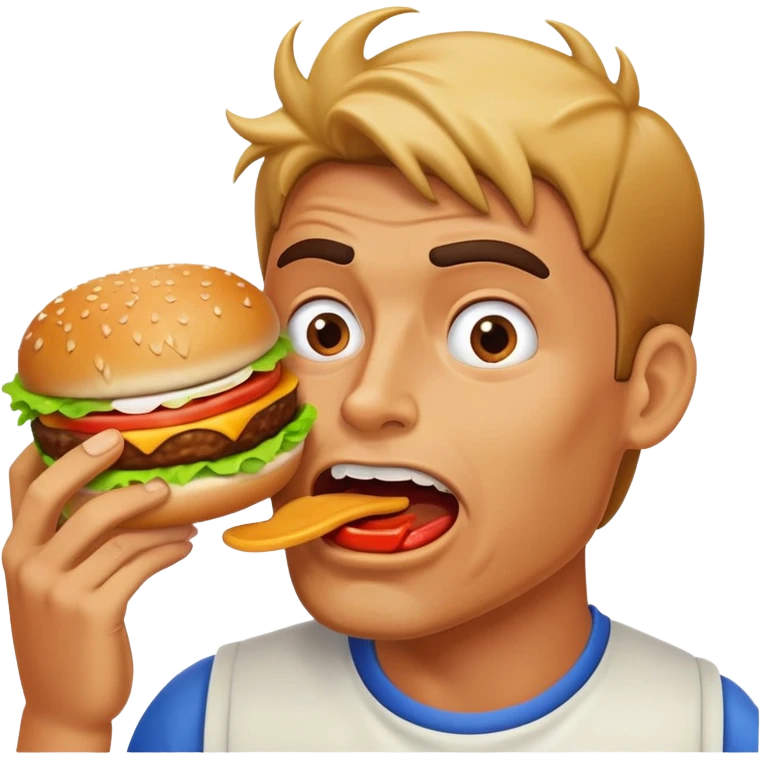 Man unhinging jaw to eat hamburger emoji