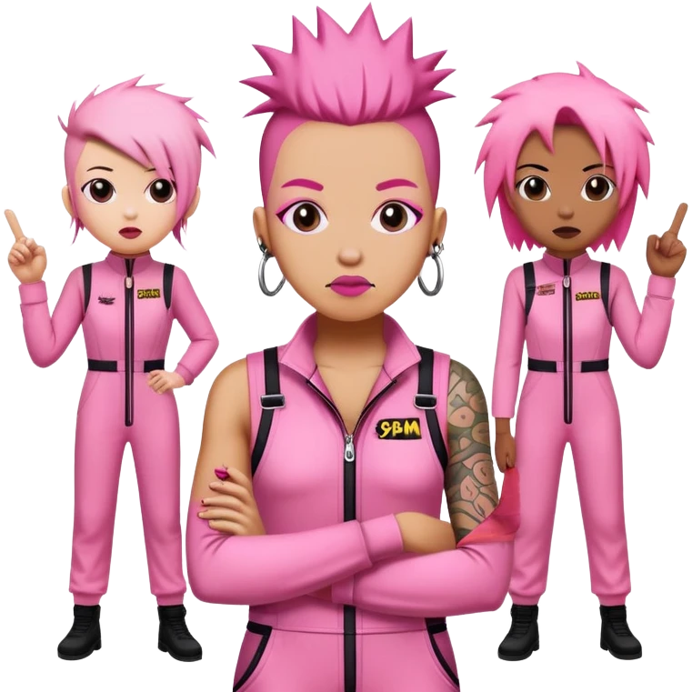 punk artists in pink jumpsuits protesting for spam meat art emoji