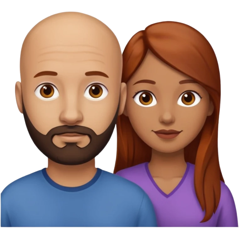 Couple. A bald man with dark brown beard and a girl with light skin. She is a redhead and has dark yellow brown auburn hair. Different skincolor. She has very light skin. emoji
