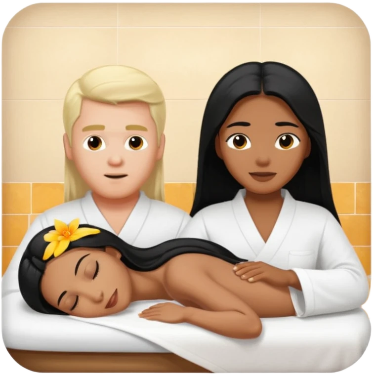 Philippines woman with long hair is getting a massage  from a blond white man emoji