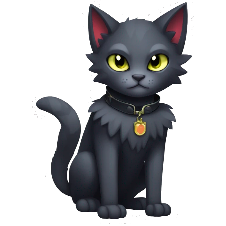 cool edgy fantasy dark-shadow-themed animal vampiric cat hybrid Fakemon  with a collar full body emoji