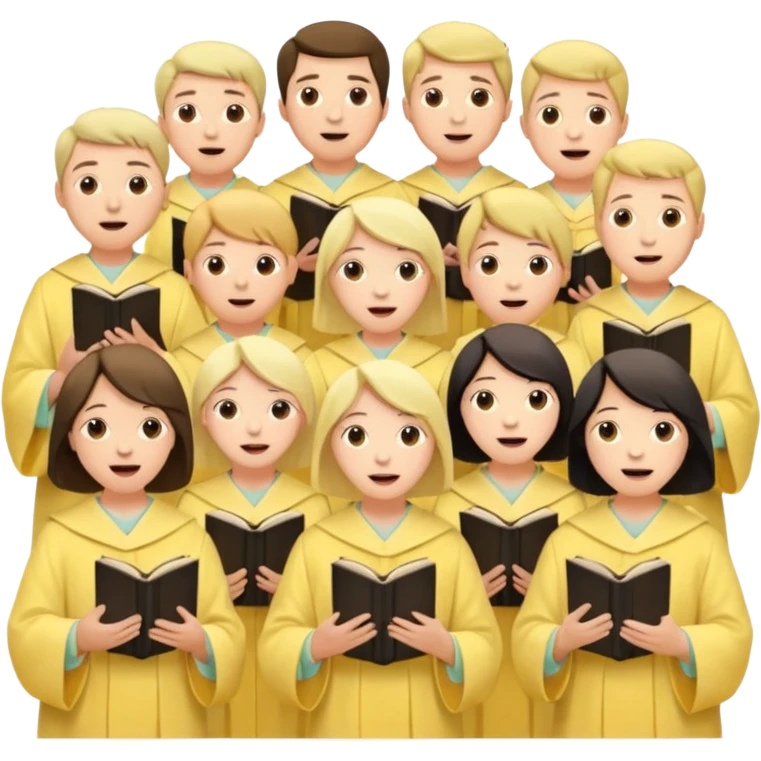 a choir singing together all in pastel yellow colored robes  emoji