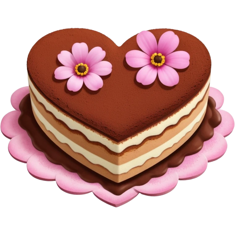 Heart Shaped Tiramisu With Pink Flower emoji