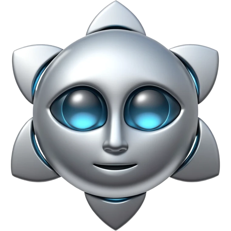 abstract amulet emoji, liquid metal form, symmetrical design, mystical futuristic 3D icon, isolated on white emoji