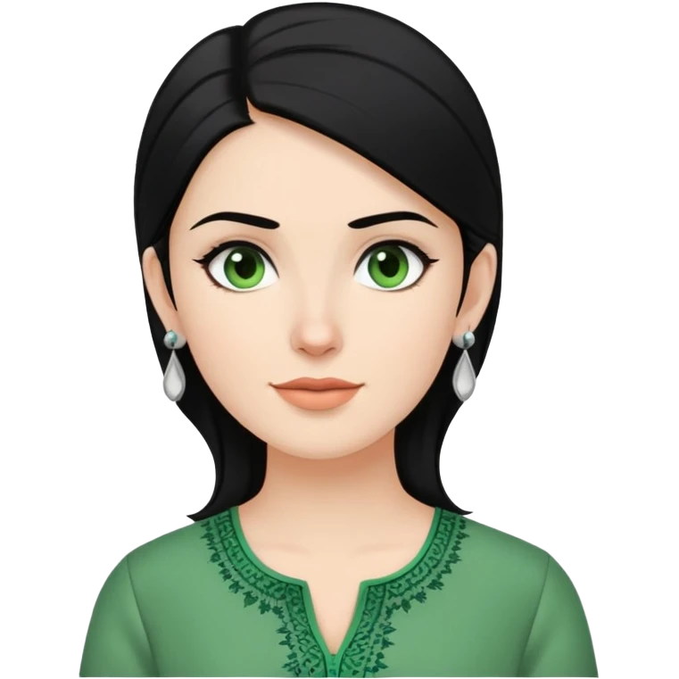 a white woman with black hair and green kurti beautiful casual and silver earrings in her ear emoji