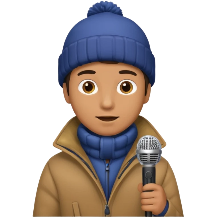 man with winter clothes holding microphone emoji