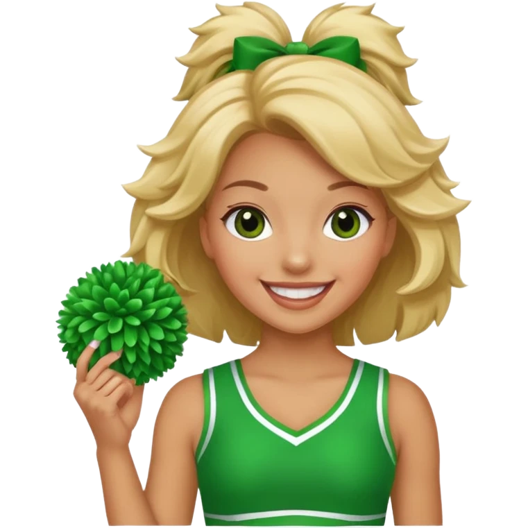 football cheerleader, holding a cheering pom, green  emoji