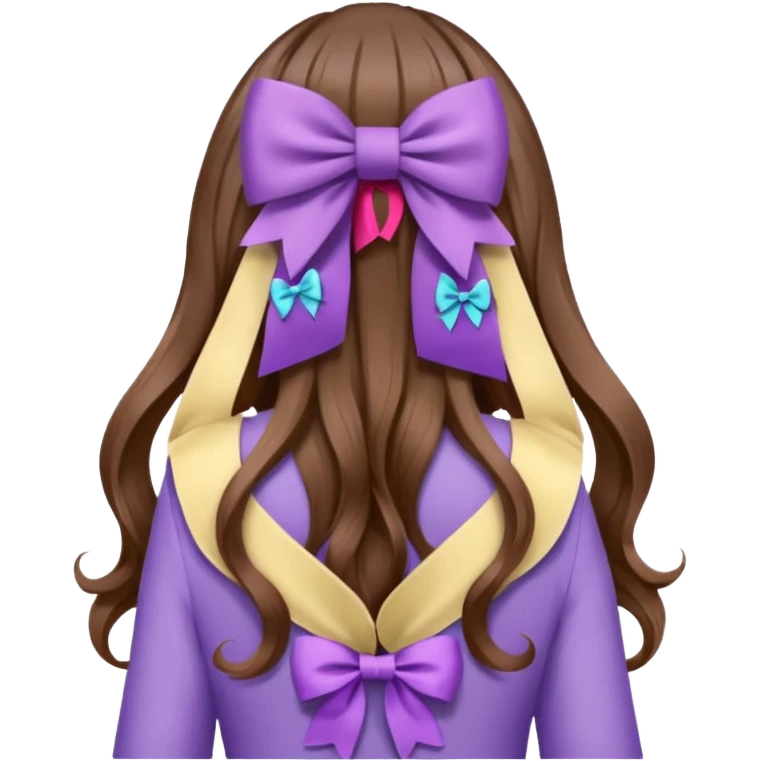 long wavy brown hair from behind with a medium lilac bow emoji