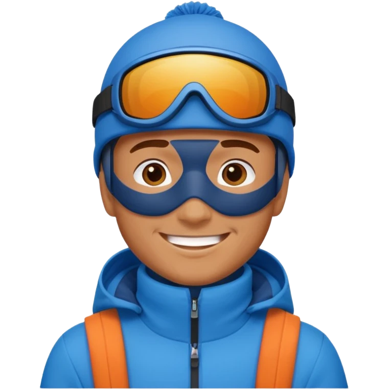man skiing, blue outfit, smiling emoji