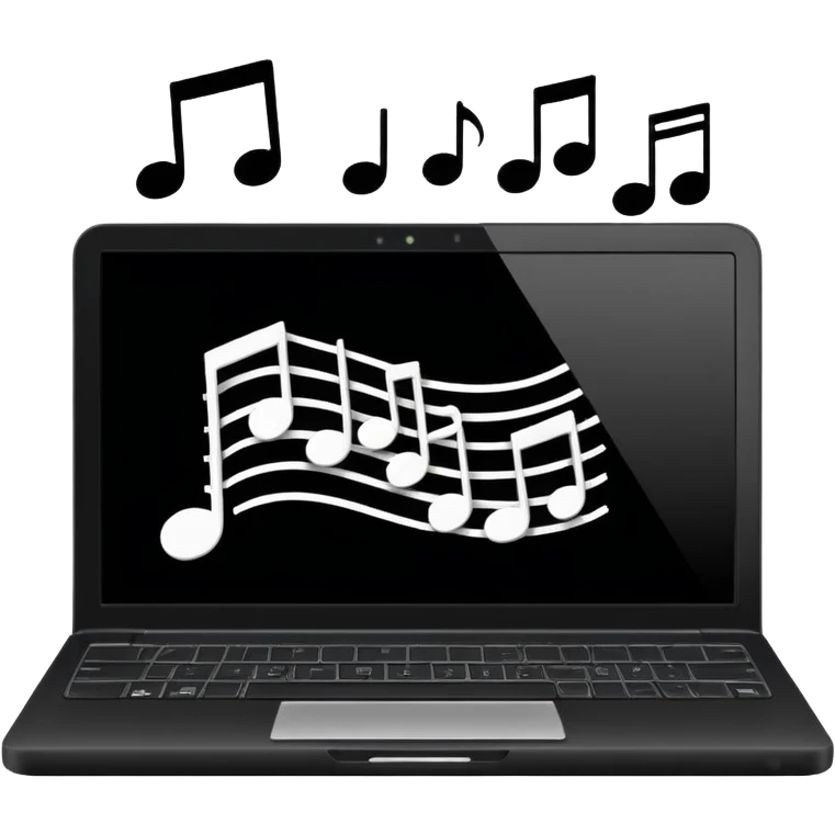 laptop with musical notes around emoji