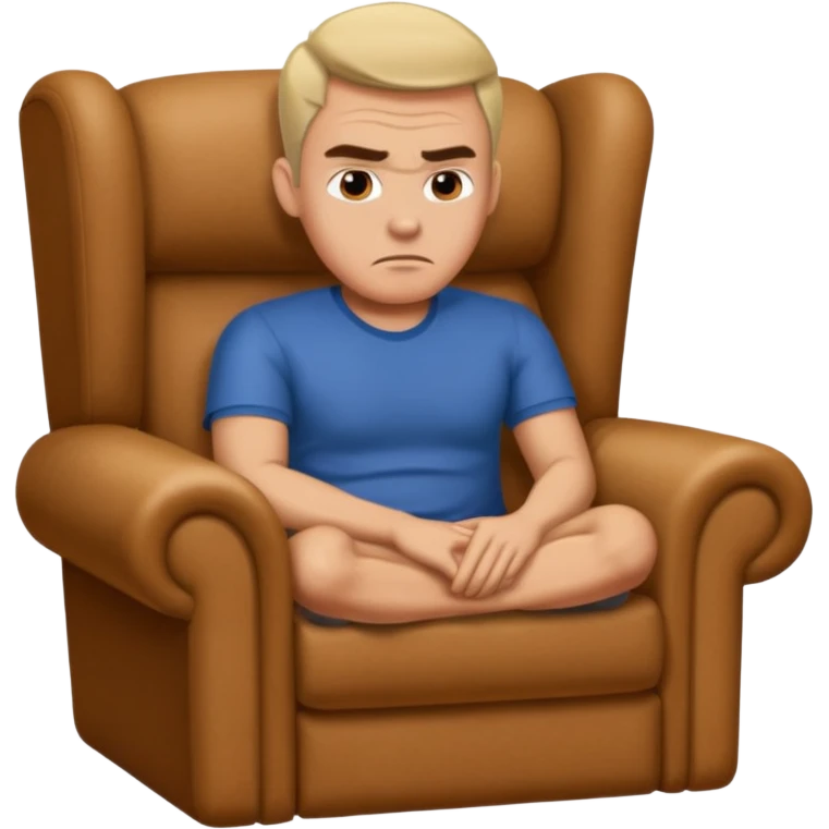 мужчина в мягком кресле, брови нахмурены, он напряжен emoji