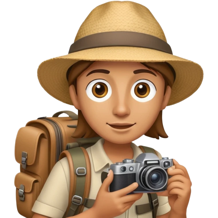 Tourist with camera, hat and backpack ready for adventure emoji