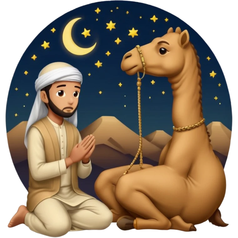 Muslims pray with our side camel and night  emoji