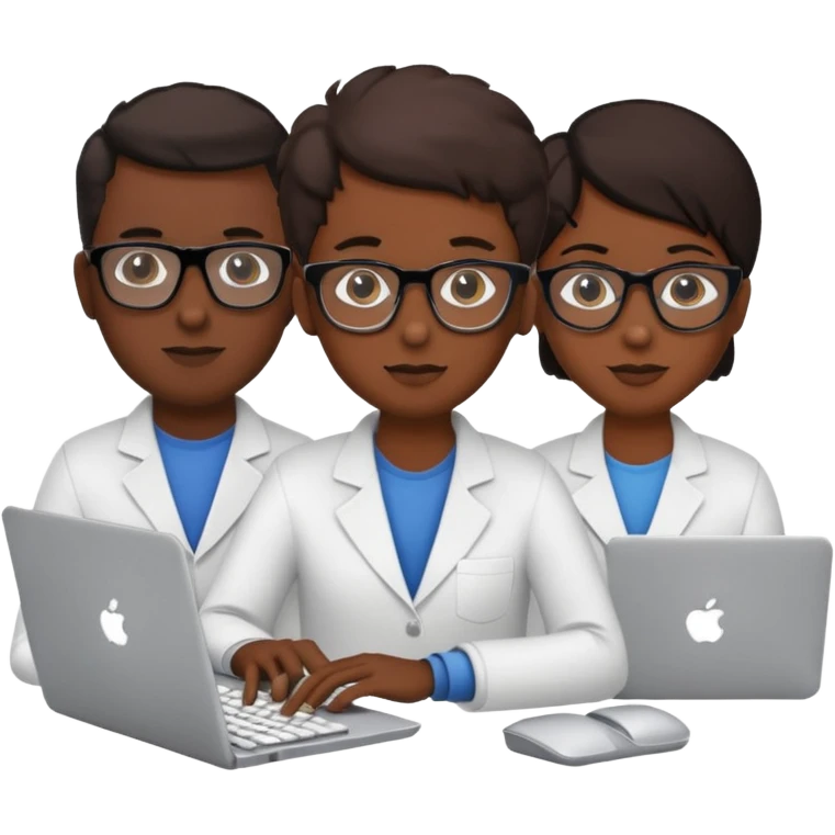 technologist using laptop coding with 2 other technologist emoji