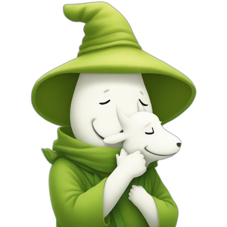 Moomintroll hugging snufkin emoji