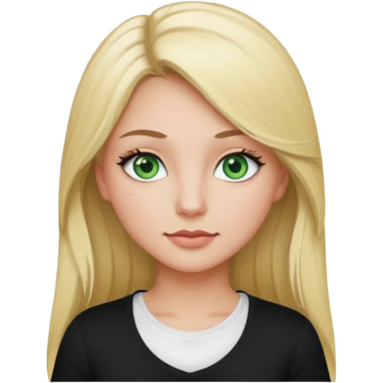 Un fille blonde au yeux vert je veut du mascara sur mais sil je veux un t-shirt blanc moulant et je veux un pantalon noir et les cheveux longs  emoji