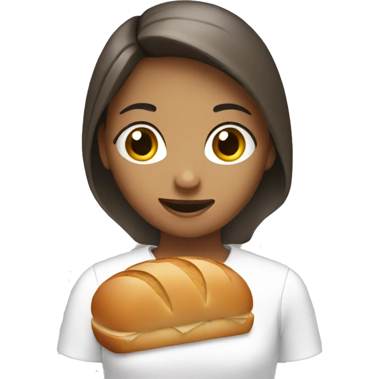 A girl who likes bread with a fork with a camera emoji
