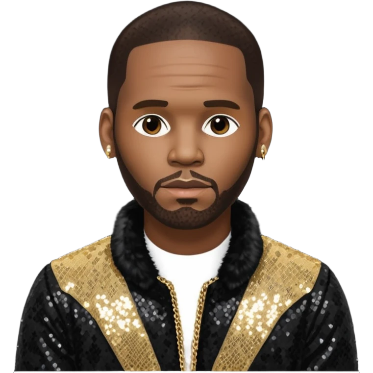 R. Kelly with dark brown hair, black sequin outfit emoji