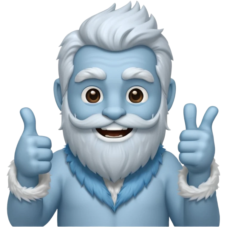 yeti, full body, ice grey blue, full beard, full fur, thumbs up, smiling, winking emoji