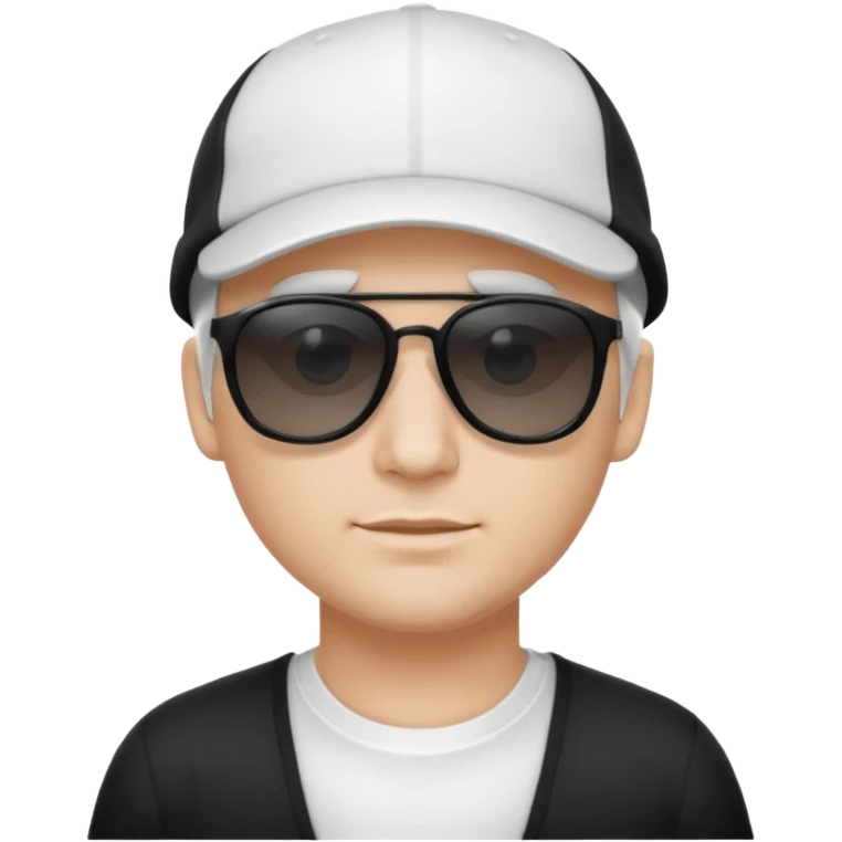 검은 안경을 쓰고 하얀 캡모자를 쓰고 흰 옷을 입은남자 emoji