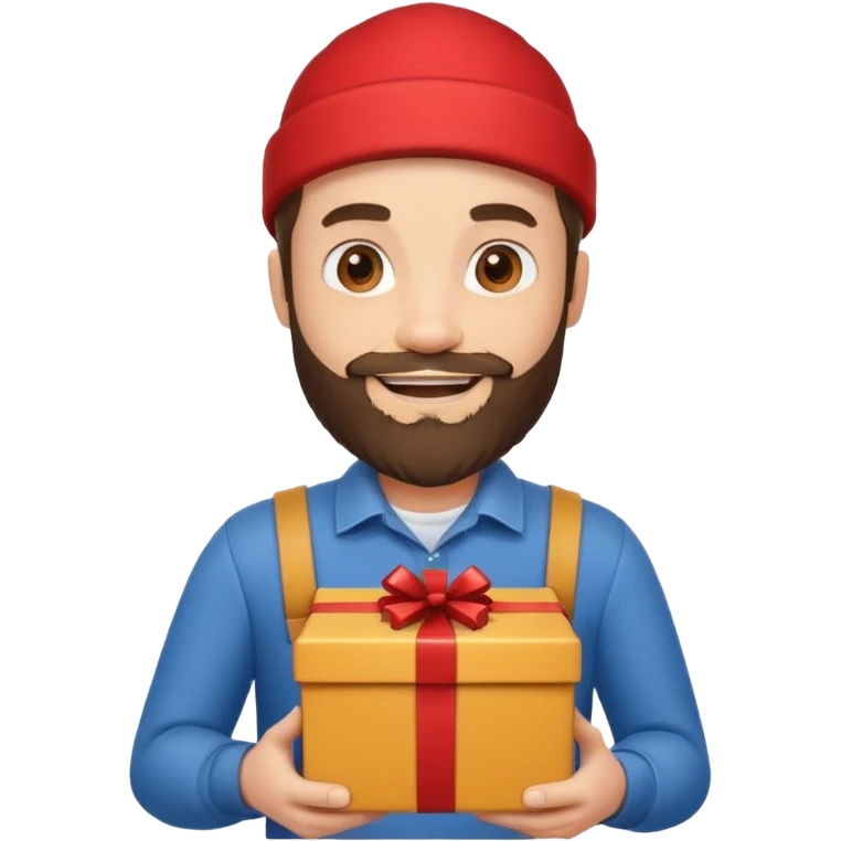 bearded man courier holding gift box emoji