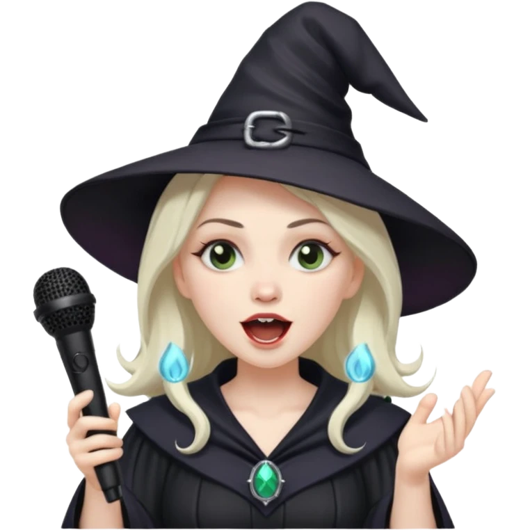Witch singing with micro, half body emoji
