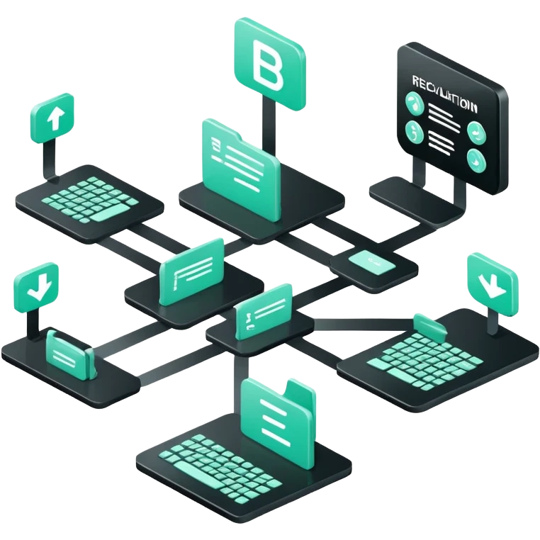 Fonction Publique (Public Service), 3D technical icon with black and mint green (#B5F4D3), administrative protocol flowchart with public service regulation codes emoji