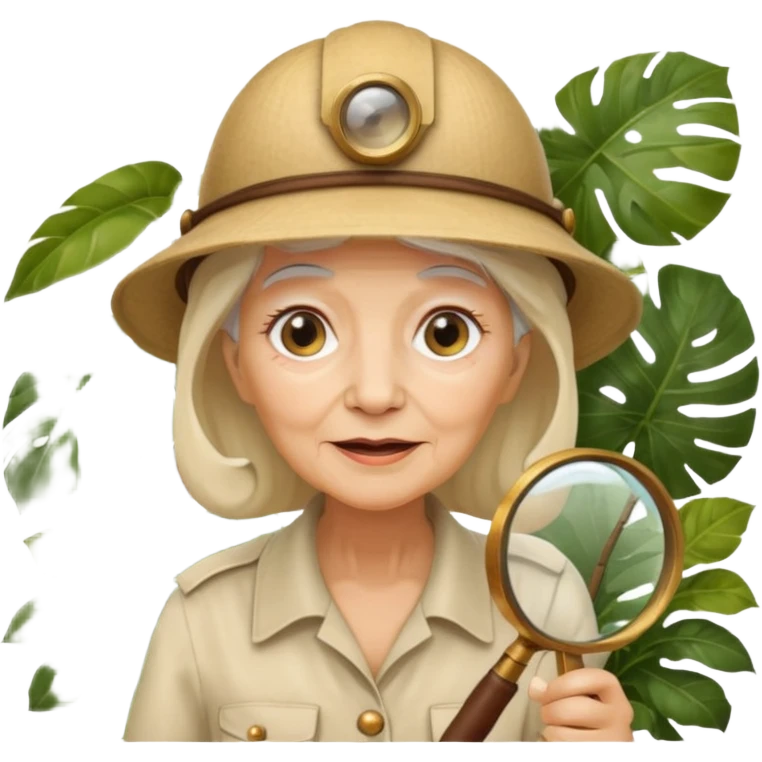 an old woman with jungle and magnifying glass emoji
