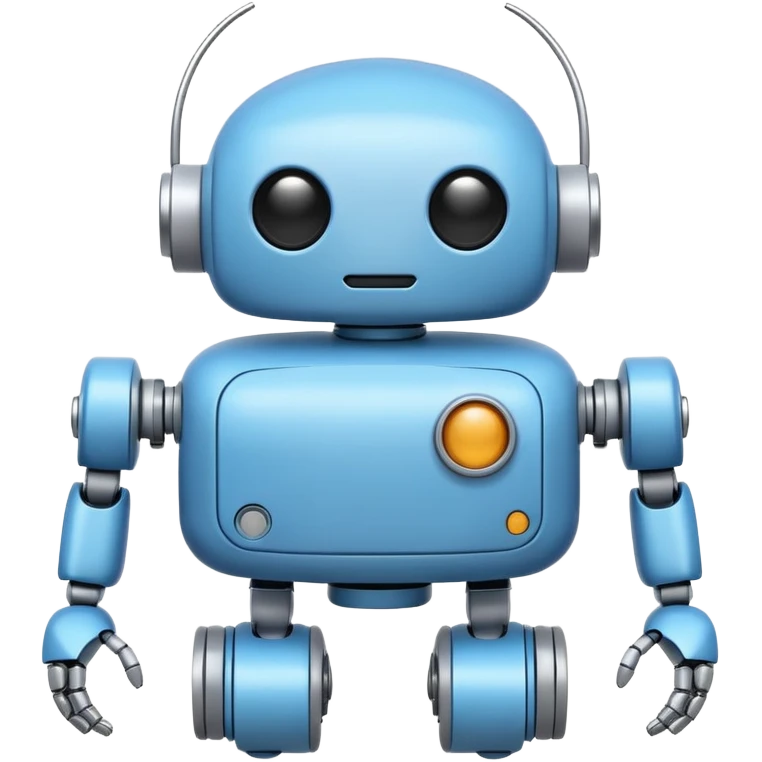 Minimal flat vector emoji of a cute Android-style robot, rounded head with small antennae, white circular eyes, simple rectangular body, short rounded arms and legs, solid dark color, clean silhouette, no gradients or shadows, centered on white or transparent background. emoji