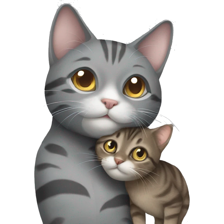 gray cat with brown tabby cat hugging  emoji