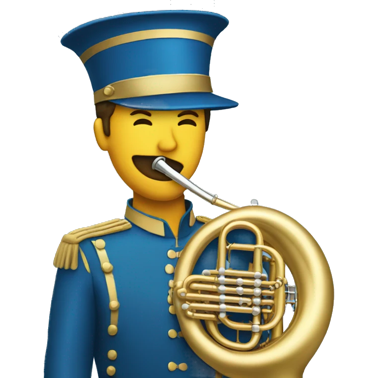 Tuba player in a marching band blue hat emoji