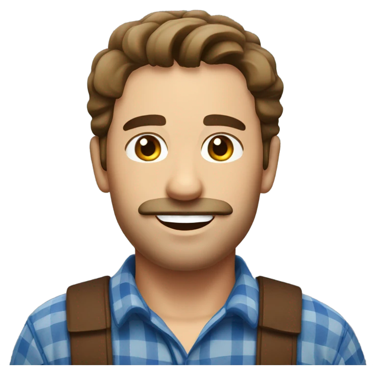 Male farmer, thin beard/mustache (brown hair and BLUE eyes) emoji