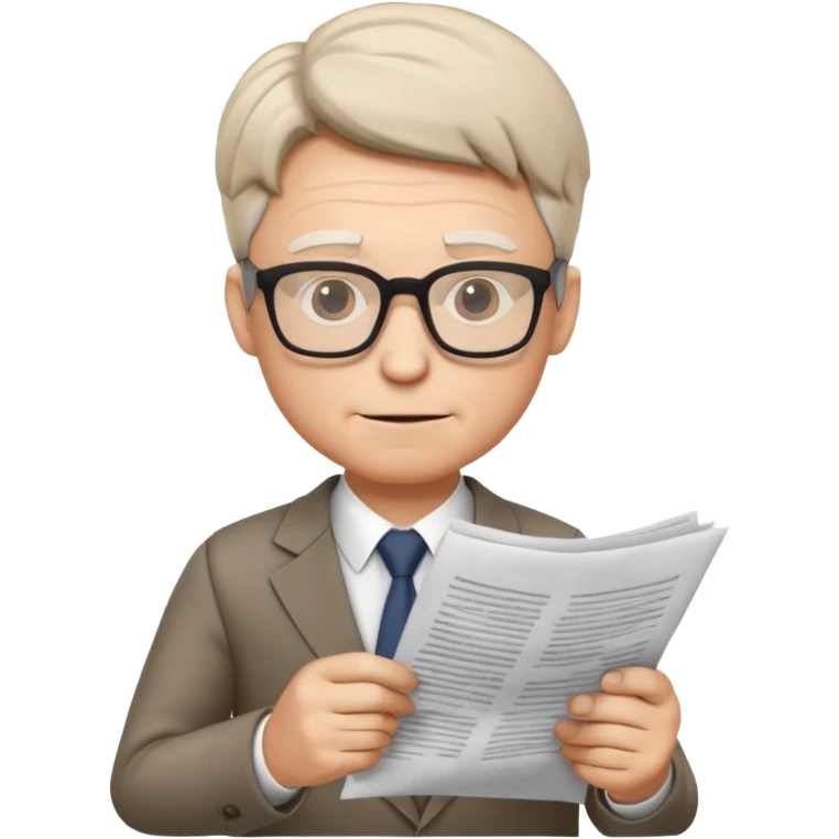 business man wearing glasses reading through a paper list he is holding emoji