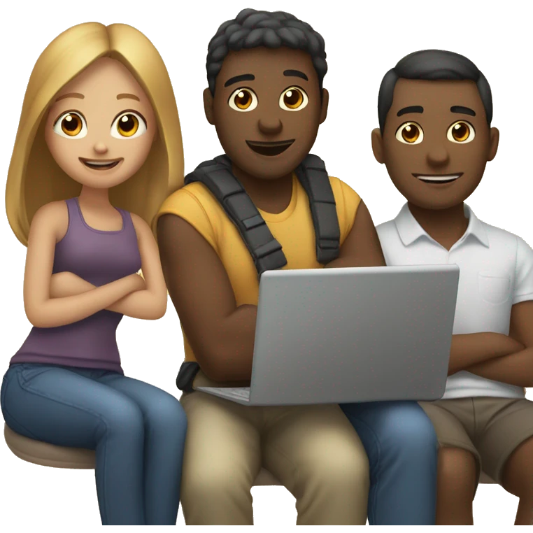 2 girl and 3 man each of them holding laptop and sit together  emoji