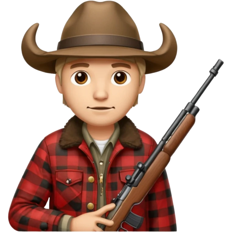 Man wearing buffalo plaid jacket and hat, with rifle emoji