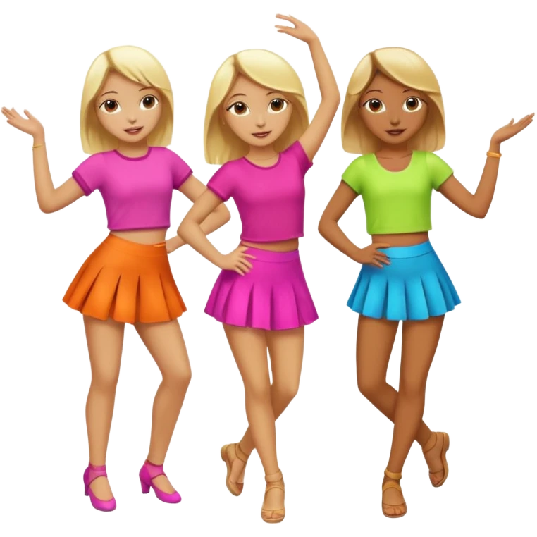 Emoji of 3 Girls dancing ONE with blonde hair, one tan skin with brown  hair ONLY ONE IS BLONDE emoji