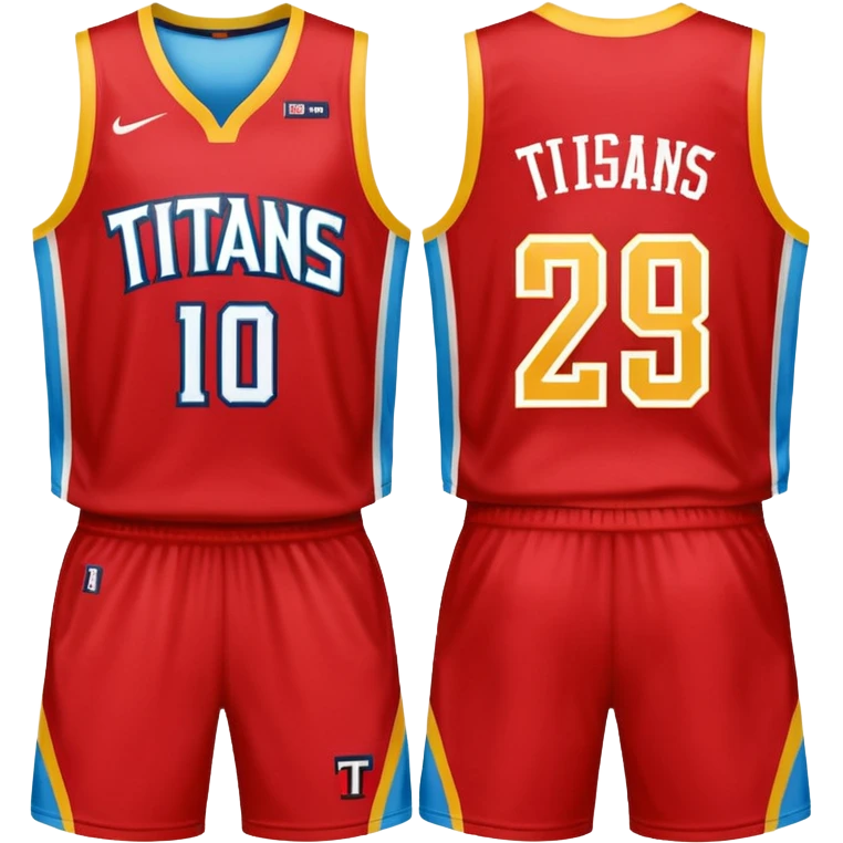 red, yellow, white titans basketball jersey with no blue emoji