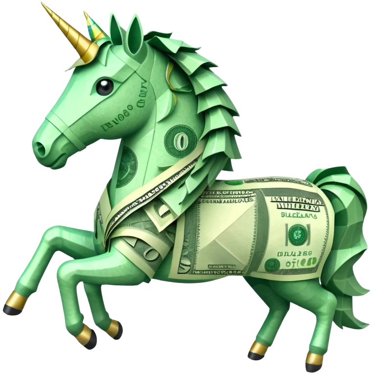 единорог полностью из долларовых купюр, no background emoji
