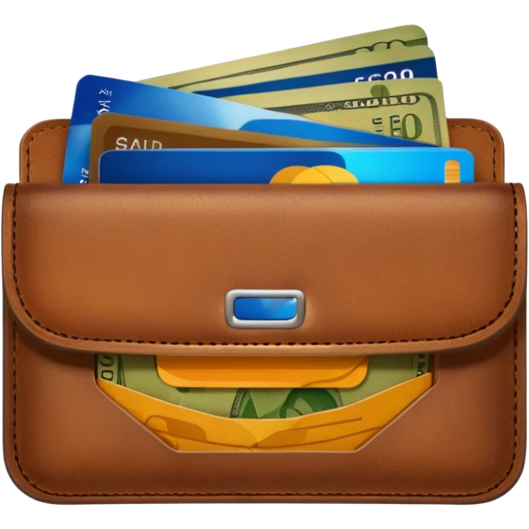 portefeuille marron avec pleins de billet et carte bancaire emoji