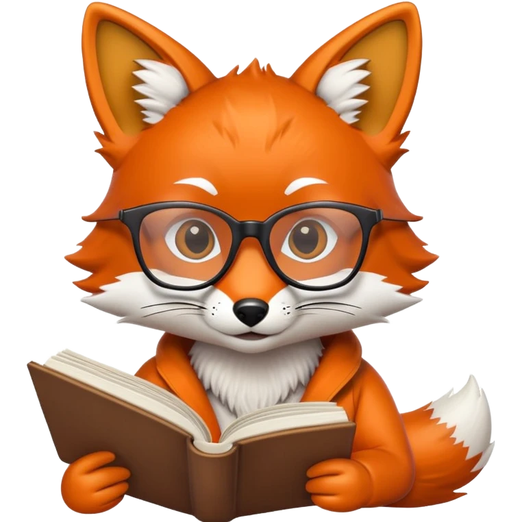 Emoji of a Fox with Glasses reading a book about artificial intelligence  emoji