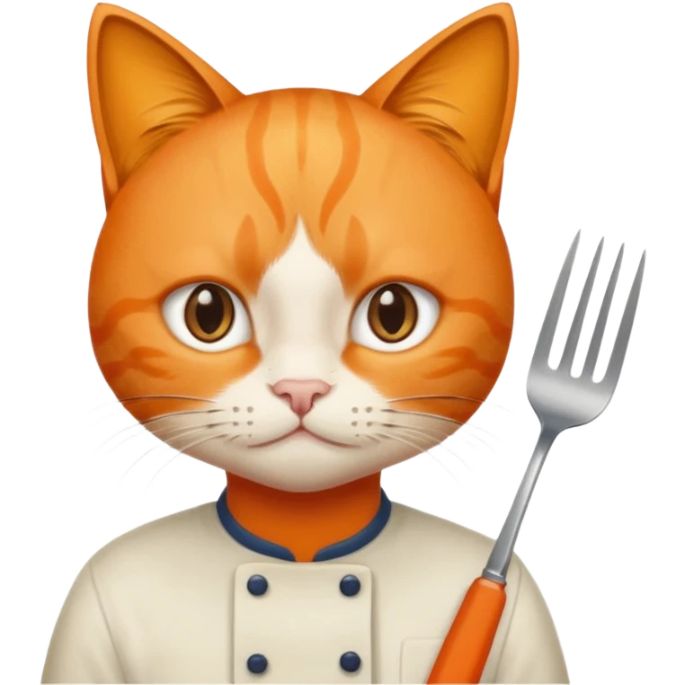 can with fork and knife, staring at orange cat emoji