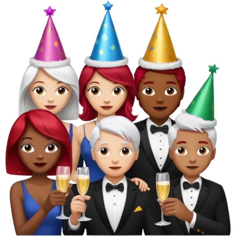 alright, but make the one in the middle light skin (caucasic) with white hear. The one on the left be redheaded (caucasic) and the one on the right be african emoji